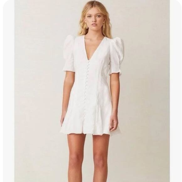 NEW Parker White Linen Puff Sleeve Mini Dress Size 4 - Picture 1 of 10